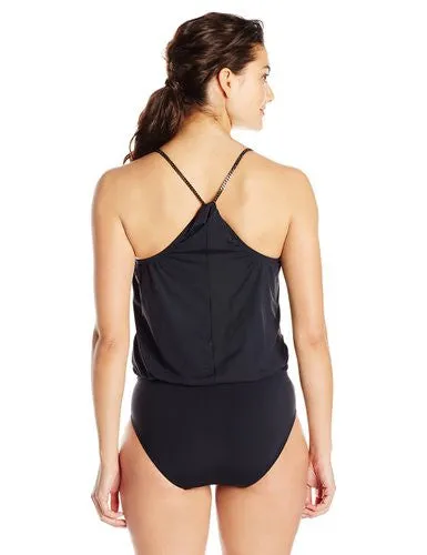 Vince Camuto Womens Black Collins Luxe Blouson One Piece Swimsuit Size 14