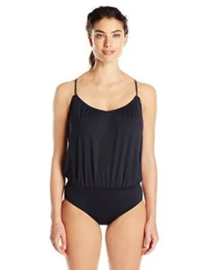 Vince Camuto Womens Black Collins Luxe Blouson One Piece Swimsuit Size 14