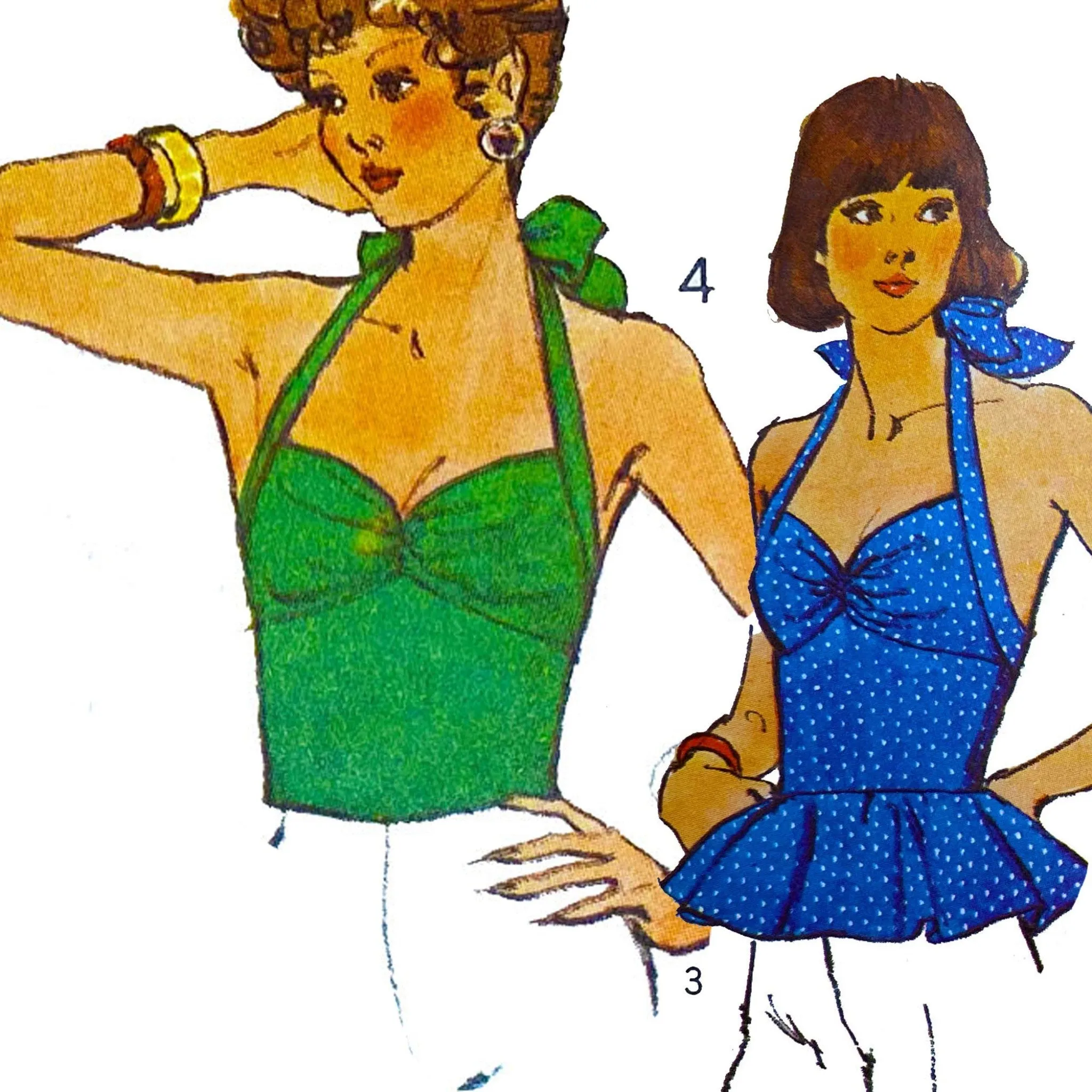 Vintage 1970s Pattern – Halter-Tops, Four Styles in One - Bust 32" (81.3cm)