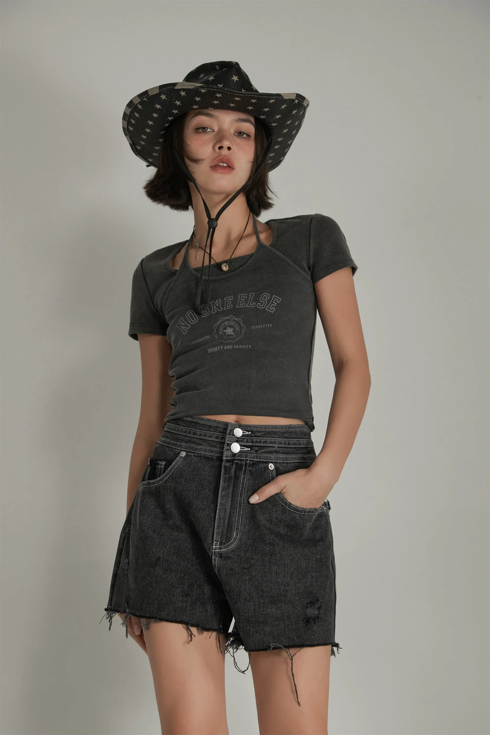 Vintage Halter Neck Noe Short Sleeve Crop Top