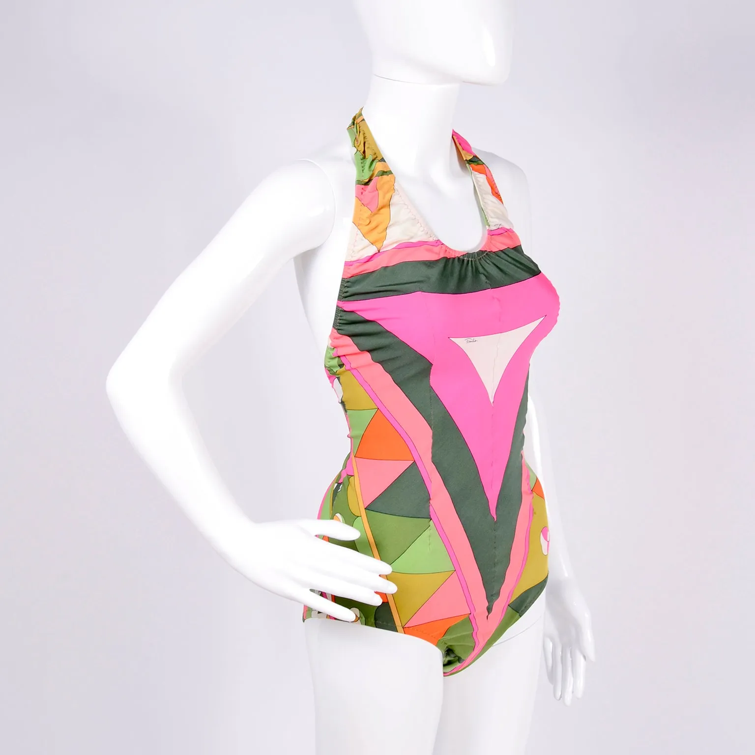 Vintage Pucci One Piece Halter Swimsuit Signature Print Size M