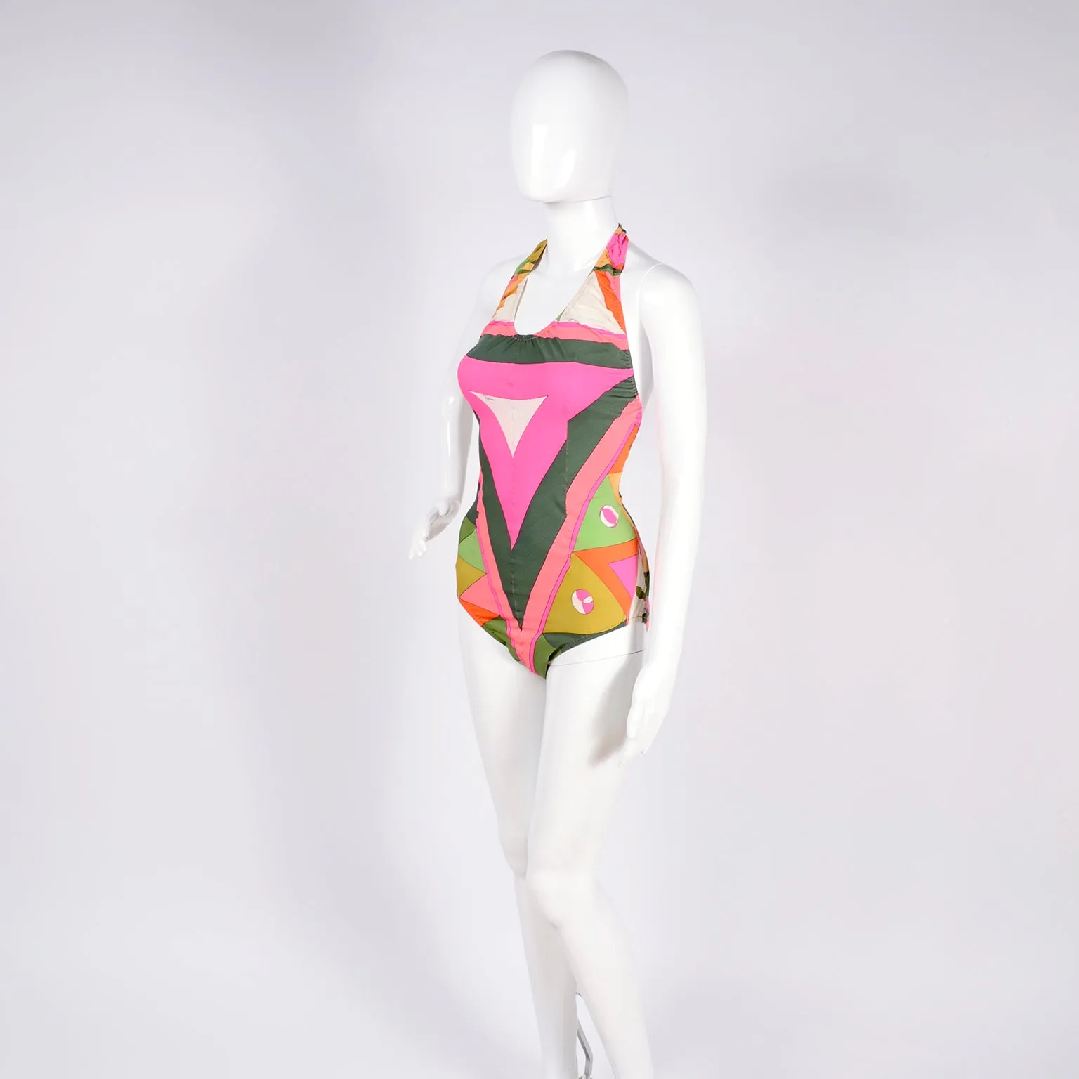 Vintage Pucci One Piece Halter Swimsuit Signature Print Size M