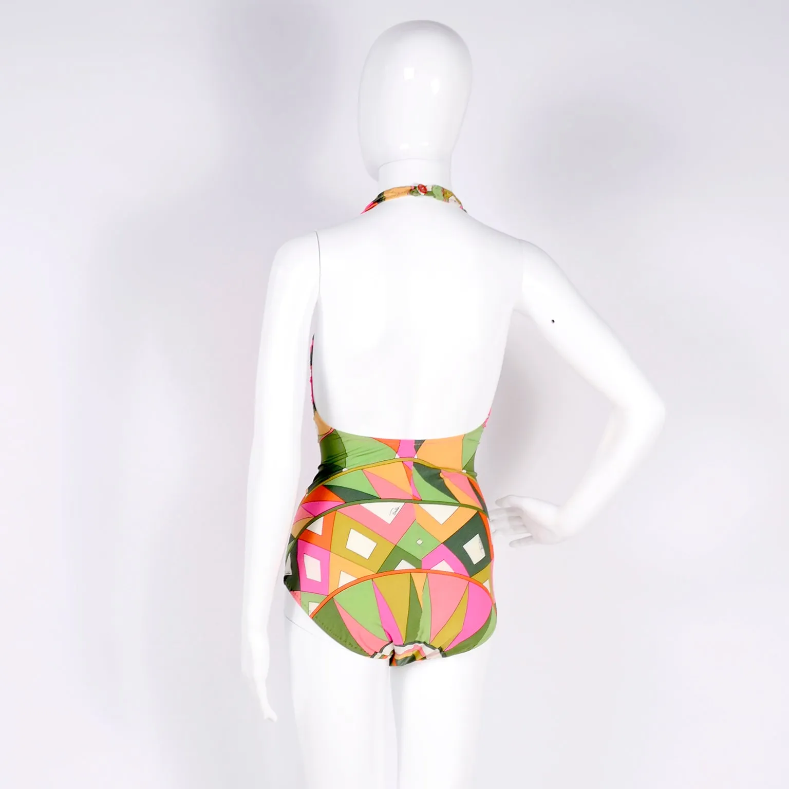 Vintage Pucci One Piece Halter Swimsuit Signature Print Size M