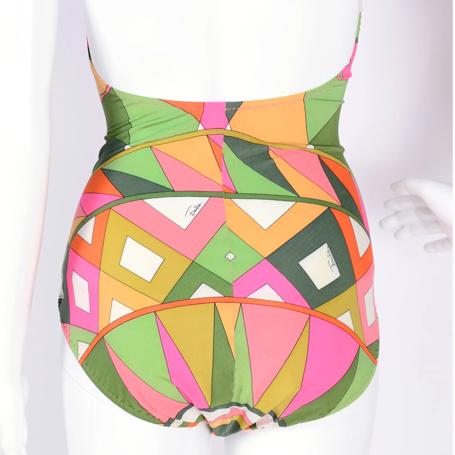 Vintage Pucci One Piece Halter Swimsuit Signature Print Size M
