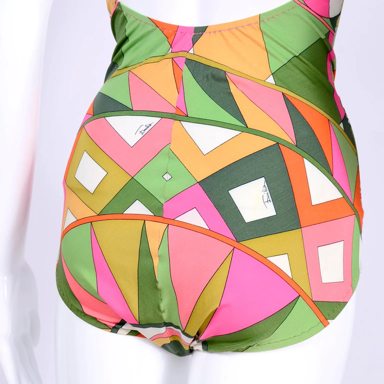 Vintage Pucci One Piece Halter Swimsuit Signature Print Size M