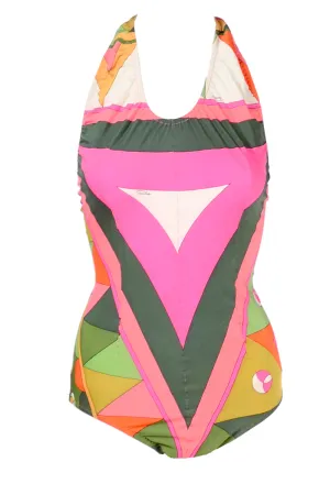 Vintage Pucci One Piece Halter Swimsuit Signature Print Size M