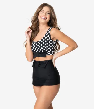 Vintage Style Black Bow Pin-Up High Waist Swim Skirt