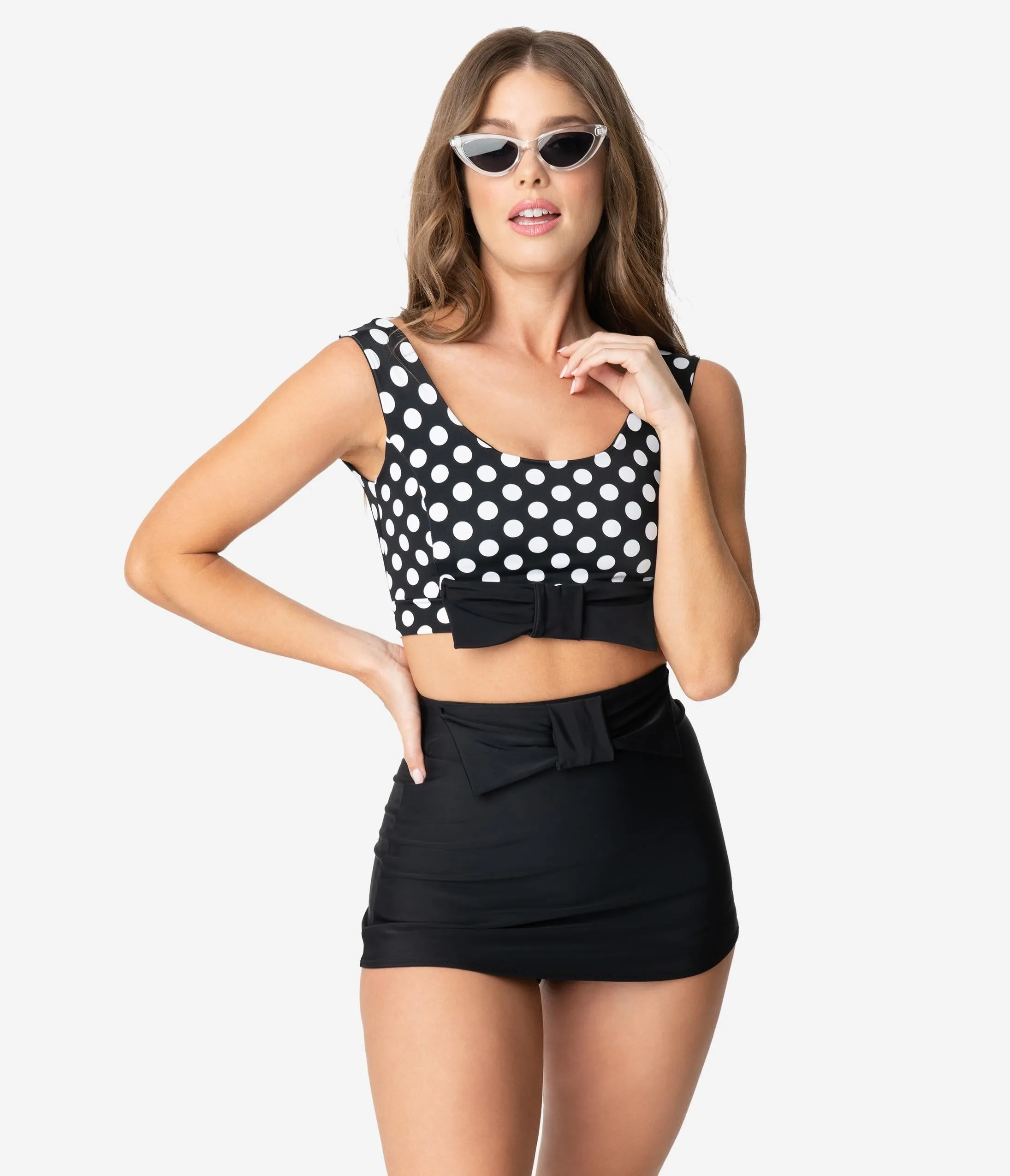 Vintage Style Black Bow Pin-Up High Waist Swim Skirt