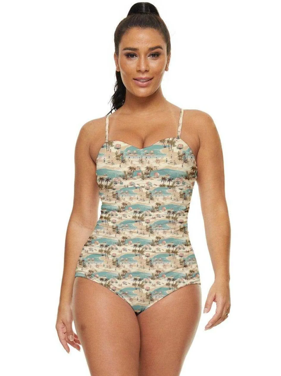 Vintage Vacation Retro Full Coverage Swimsuit