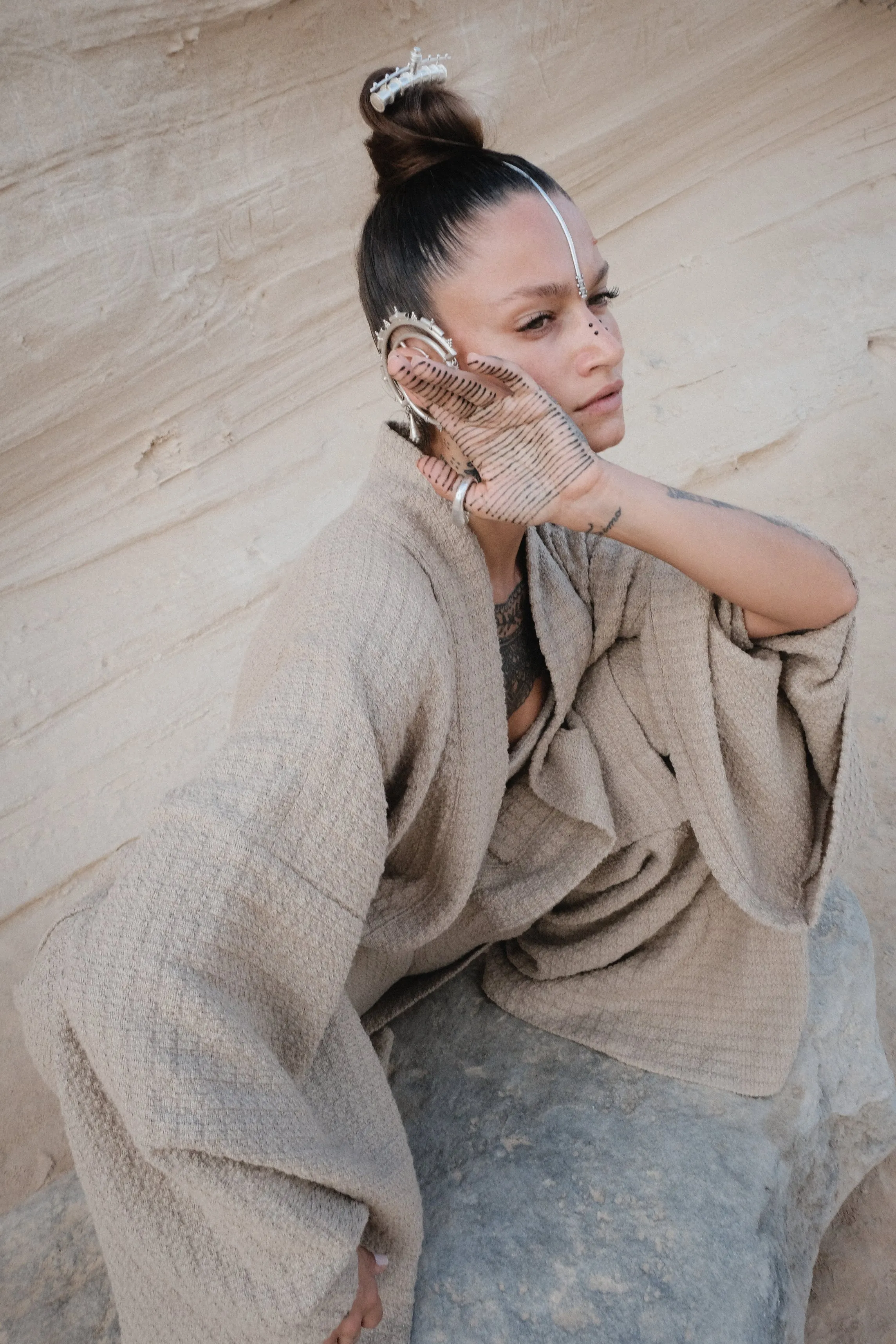 Waffle Knit Kimono in Sand