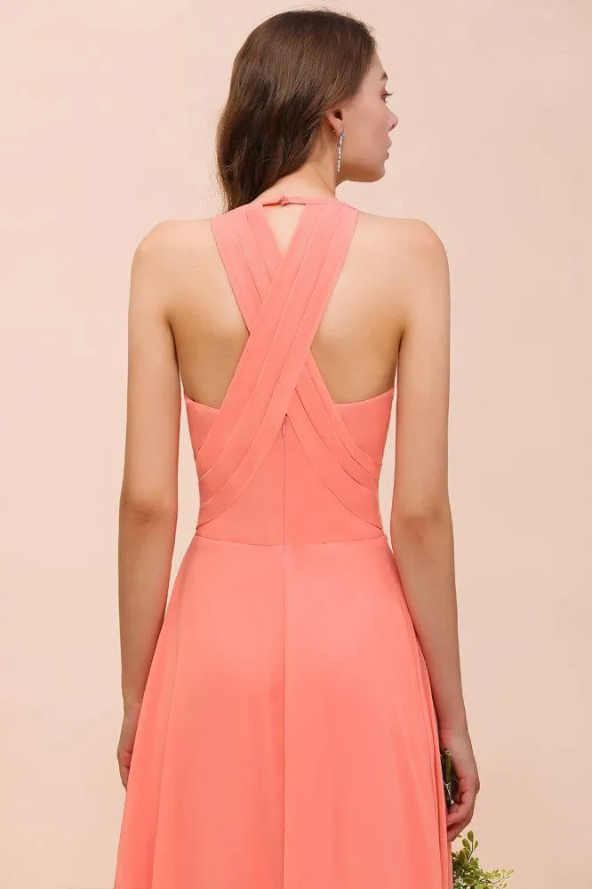 Watermelon Colorful Bridesmaid Maxi Dress Floor-Length V-Neck Maid of Honor Dress
