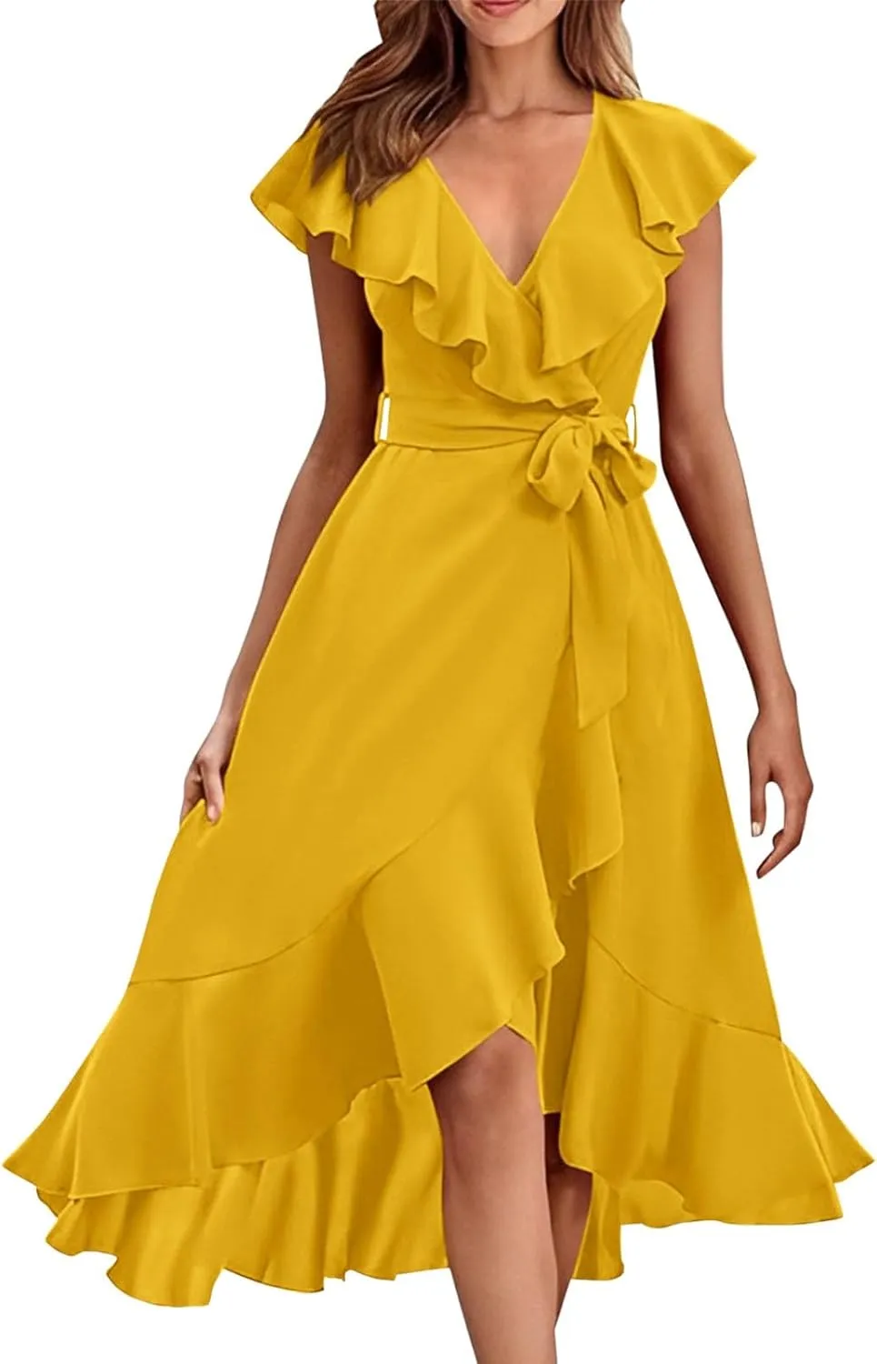 Wedding Guest Dresses for Women 2025 Gowns Evening Party Cocktail Dress Long Split Elegant V Neck Wrap Ruffle Guest Dresses