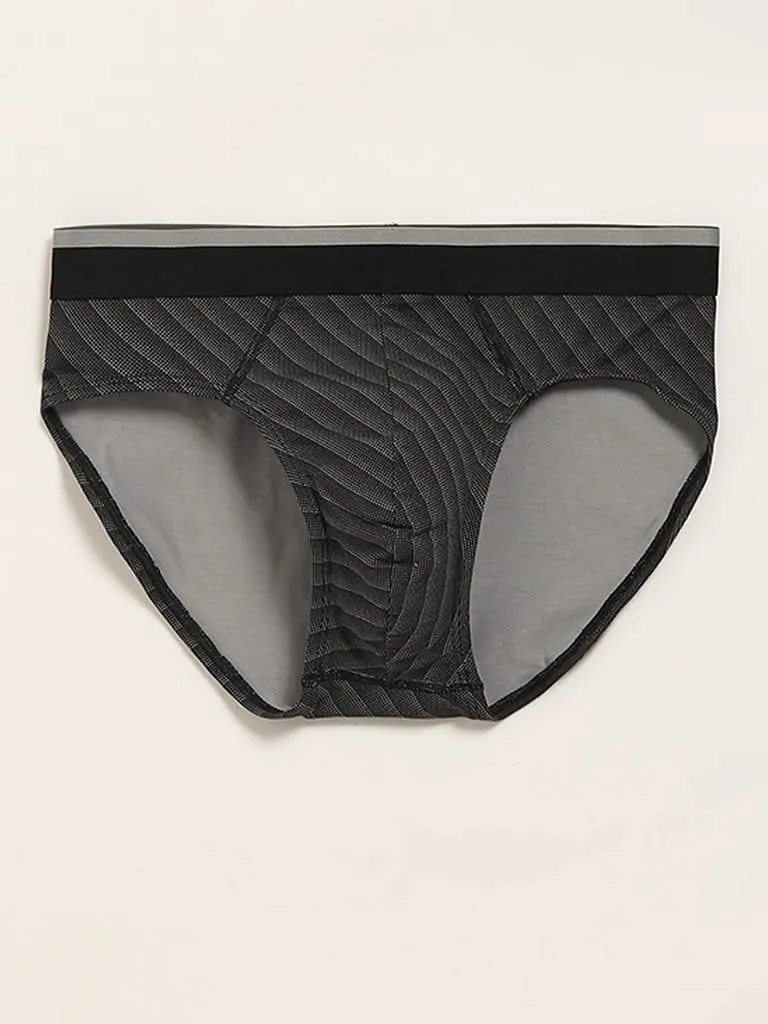 WES Lounge Black Printed Cotton Blend Relaxed Fit Briefs - Pack of 3