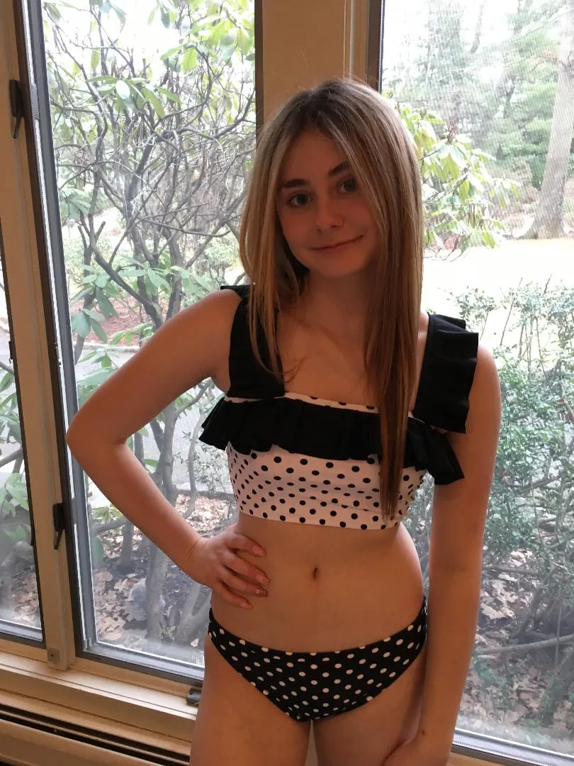 WHITE DOT/BLACK DOT RUFFLE BANDEAU BIKINI