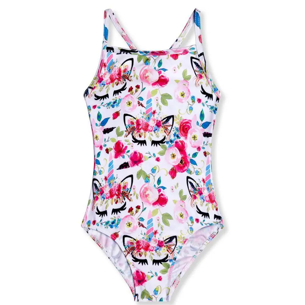 White Flowers One Piece Swimsuits