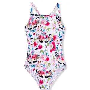 White Flowers One Piece Swimsuits