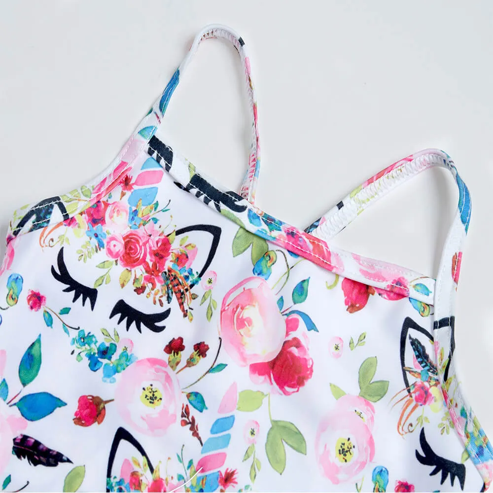 White Flowers One Piece Swimsuits
