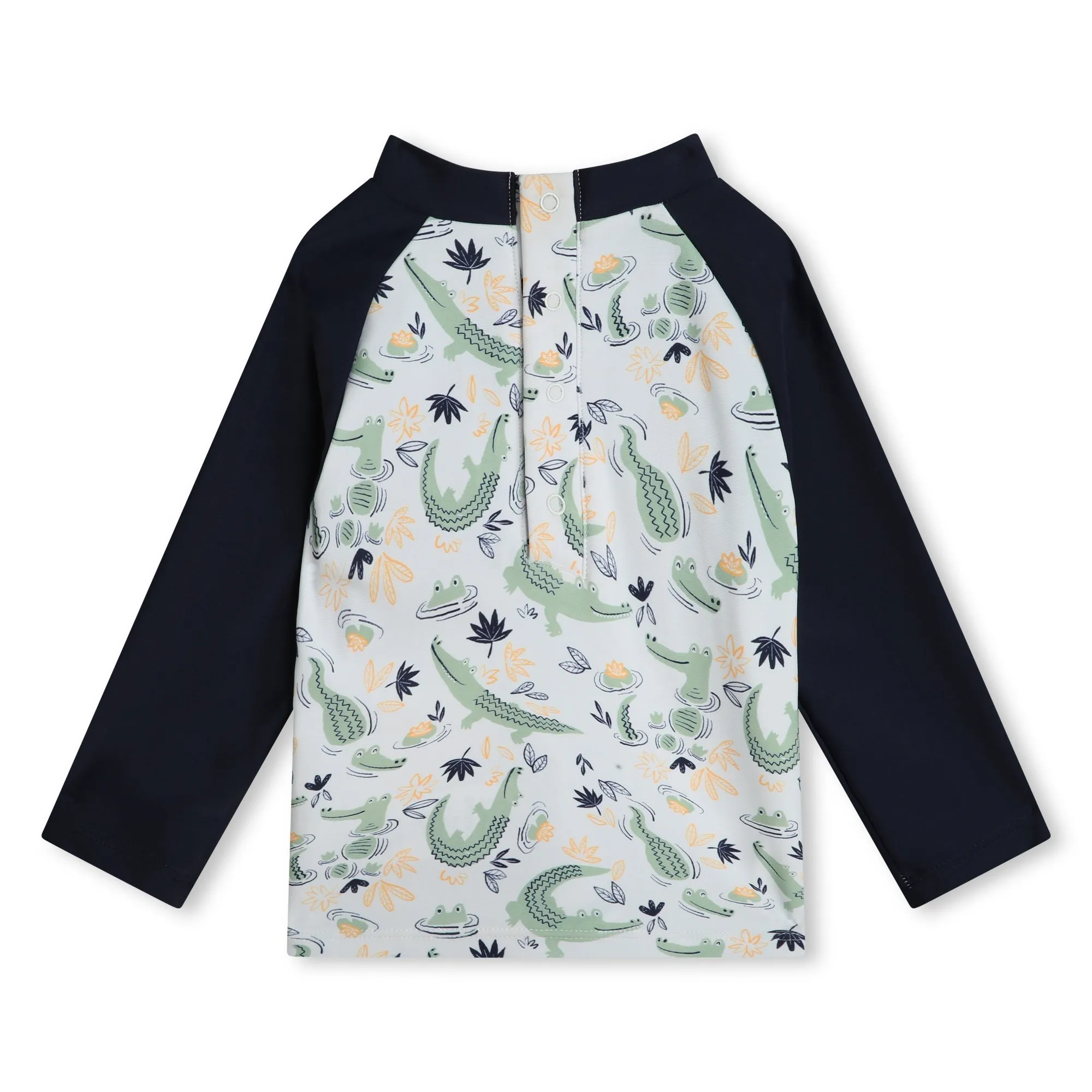 White with Navy Baby Crocodile Print Rashguard