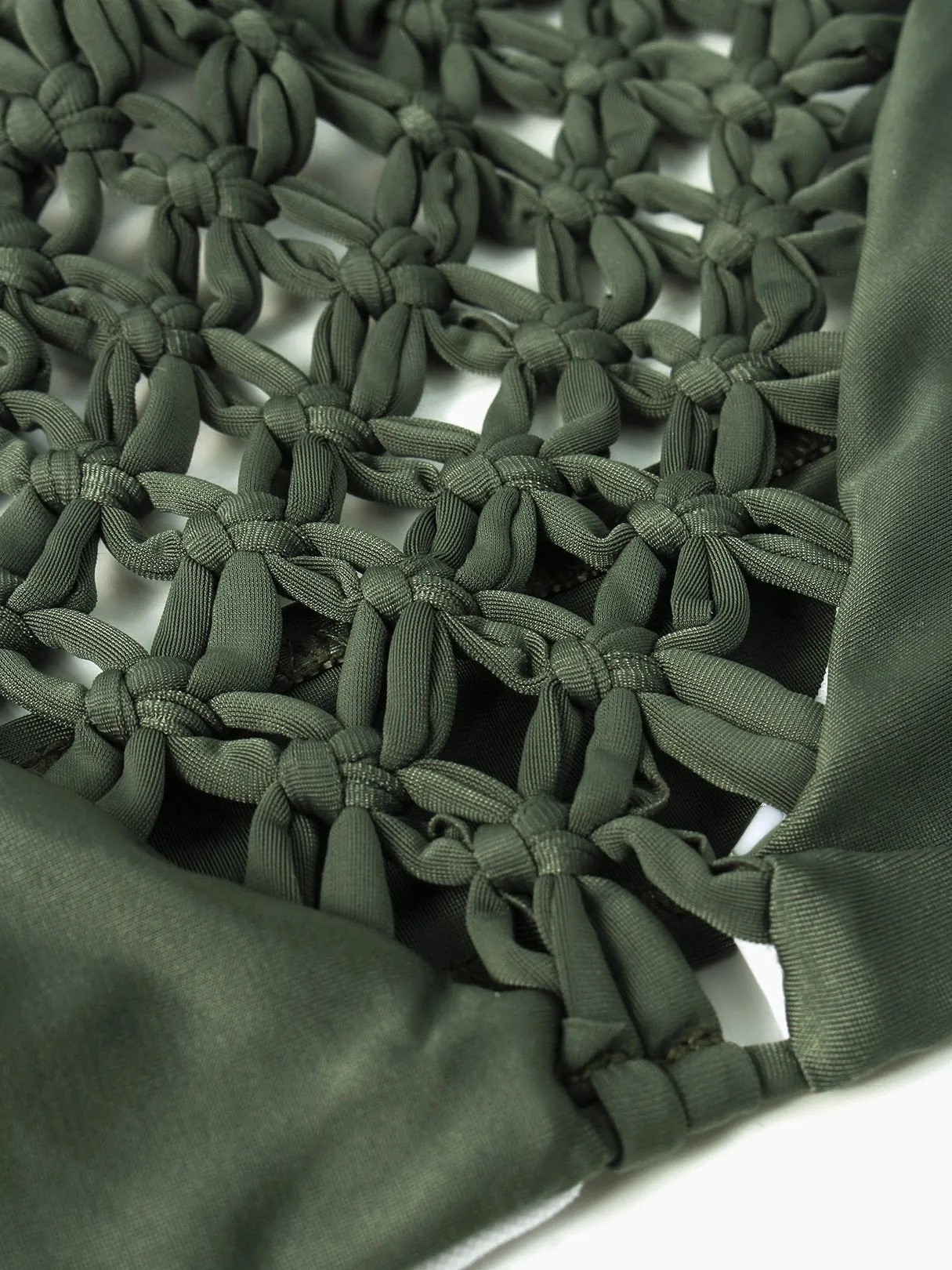 Wholesale Army Green Halter Sleeveless Grid Lace-Up Tie-Up Bikinis