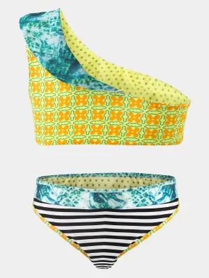 Wholesale Asymmetrical Stripe Geometrical Sleeveless 2 Piece Bikini
