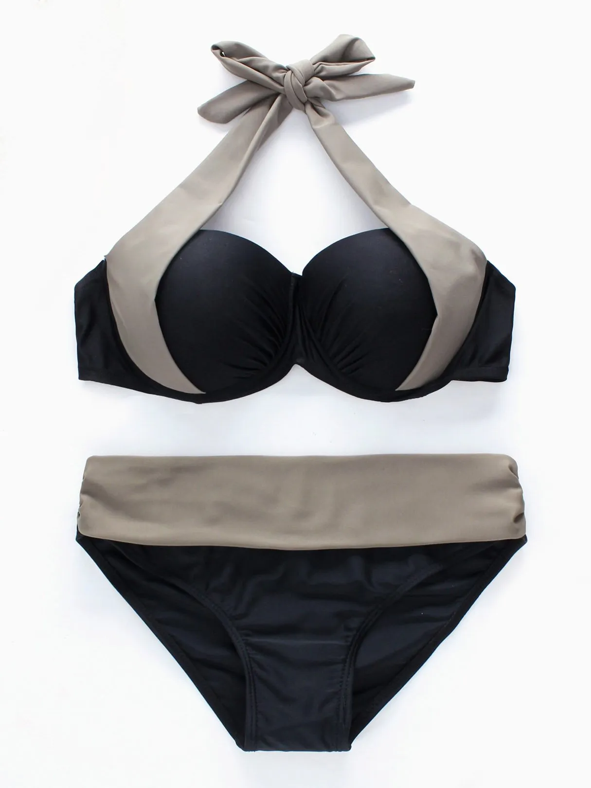 Wholesale Backless Halter-Neck Bikini Set with Padded Chest
