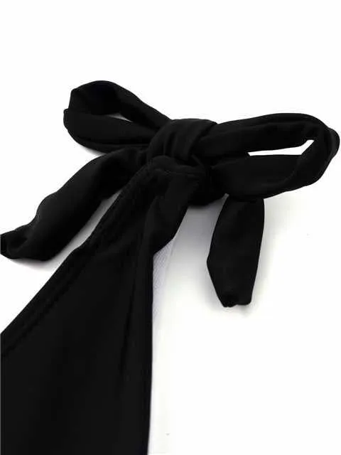 Wholesale Black Deep V-Neck Sleeveless Plain Backless Lace-Up Bikinis