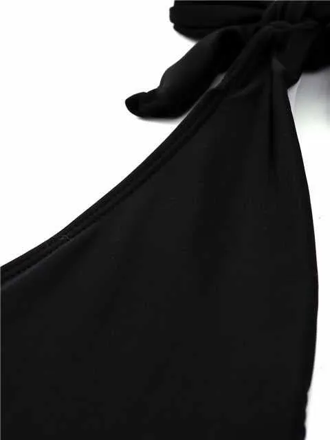 Wholesale Black Deep V-Neck Sleeveless Plain Backless Lace-Up Bikinis