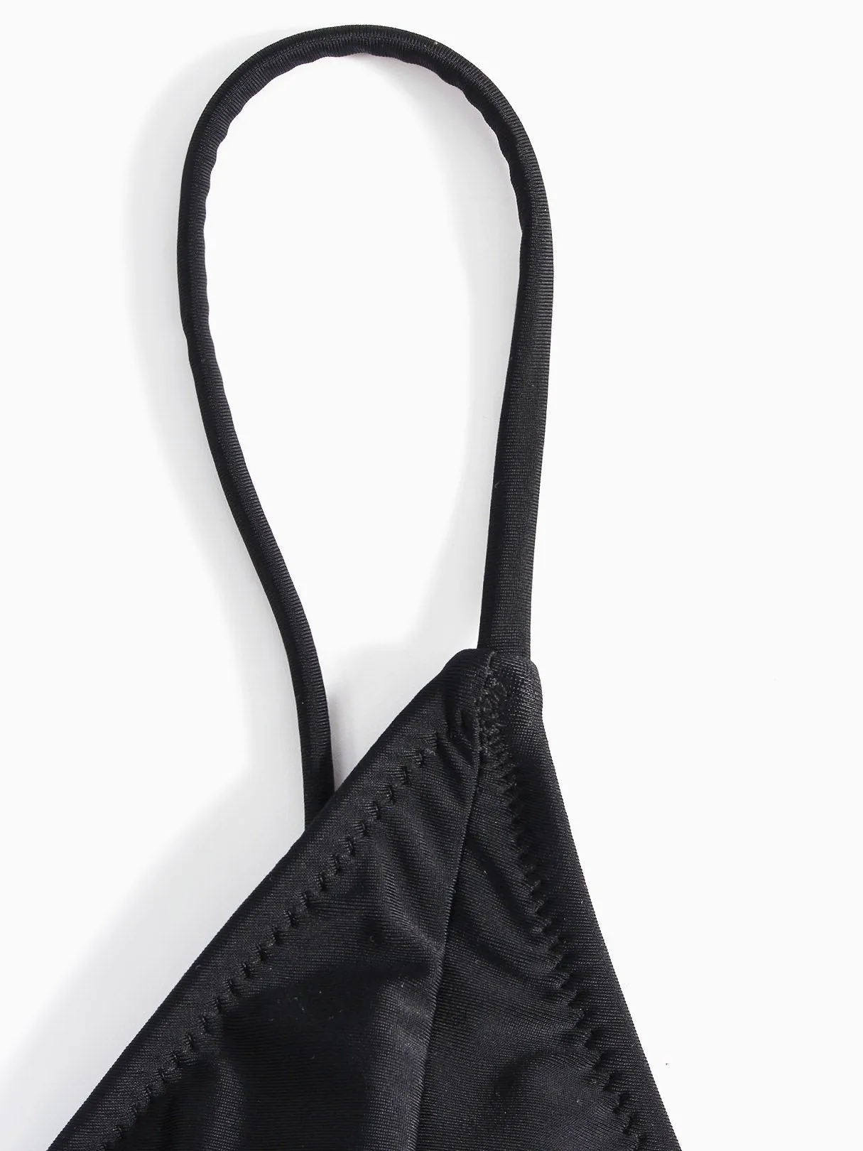 Wholesale Black Deep V Neck Sleeveless Plain Two Piece Bikinis