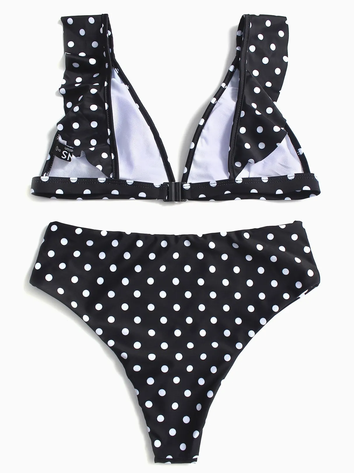 Wholesale Black Deep V-Neck Sleeveless Polka Dot Two Piece Bikinis