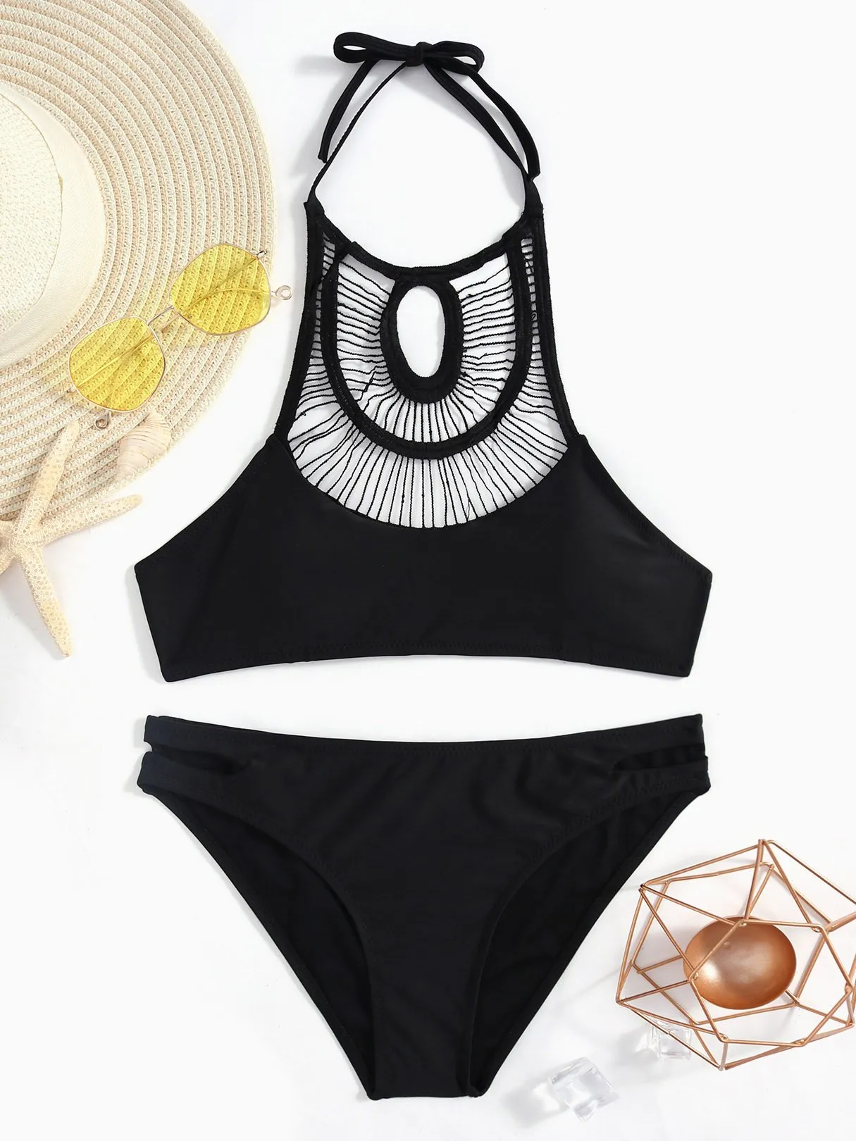 Wholesale Black Halter Two Piece Bikini