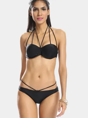 Wholesale Black Halter Two Pieces Bikini
