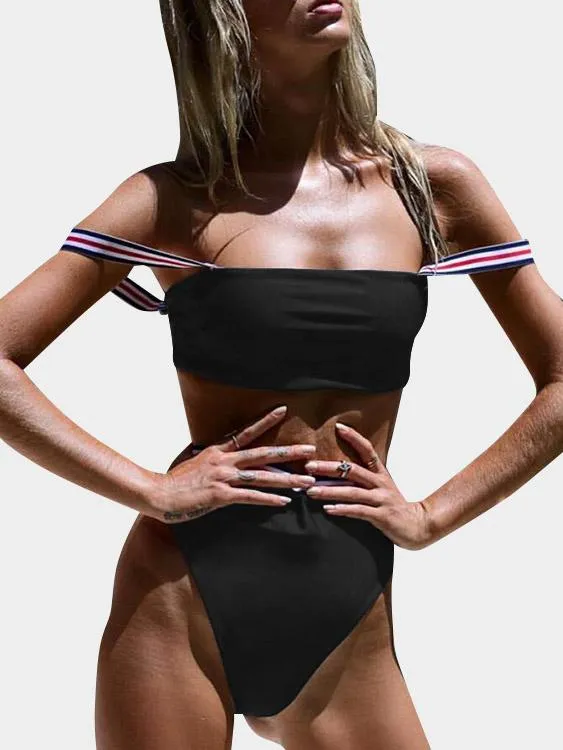 Wholesale Black Spaghetti Strap Two Pieces Bikinis