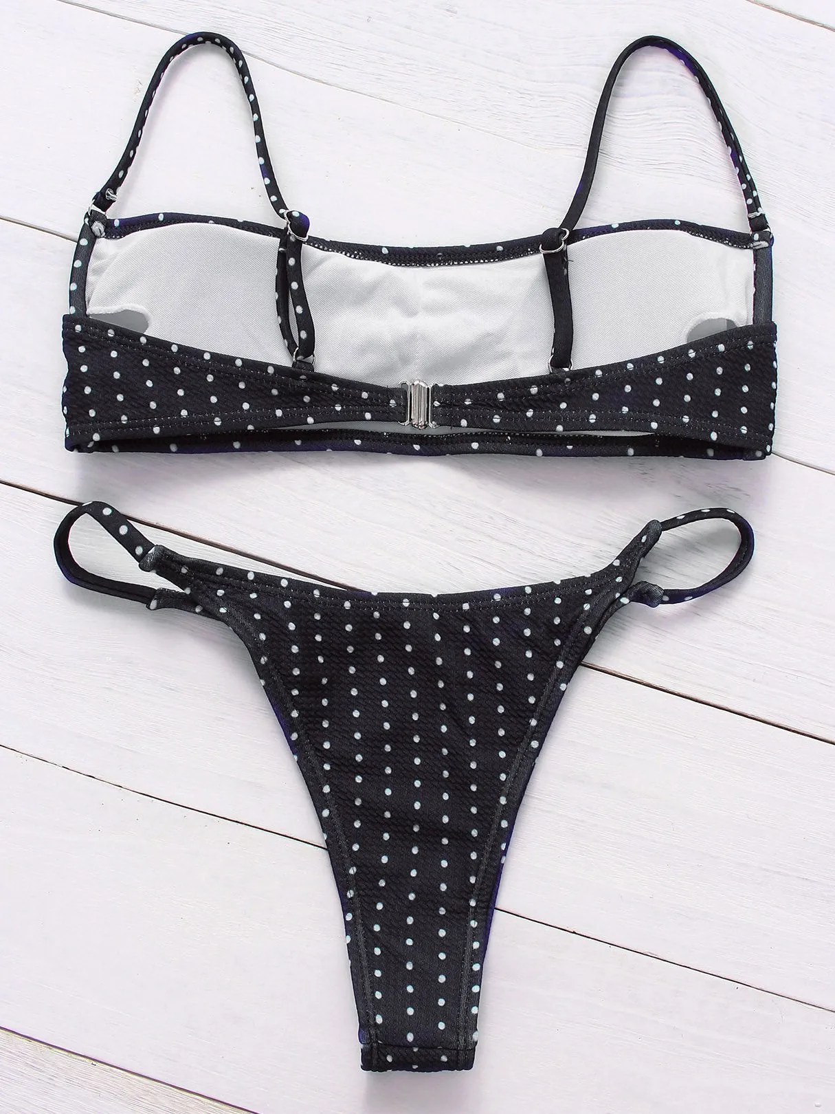 Wholesale Black Square Neck Sleeveless Polka Dot Spaghetti Strap Bikinis