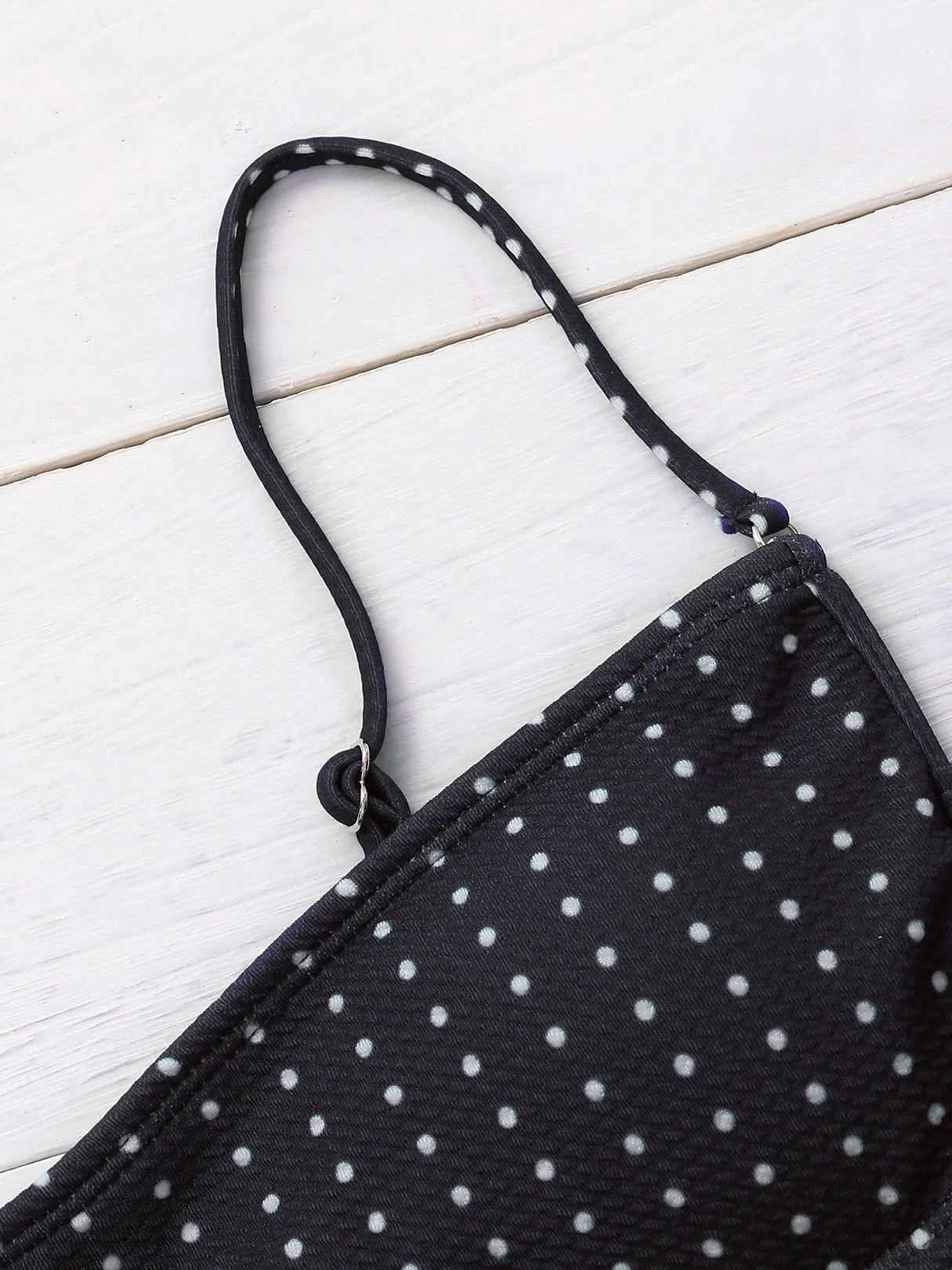 Wholesale Black Square Neck Sleeveless Polka Dot Spaghetti Strap Bikinis