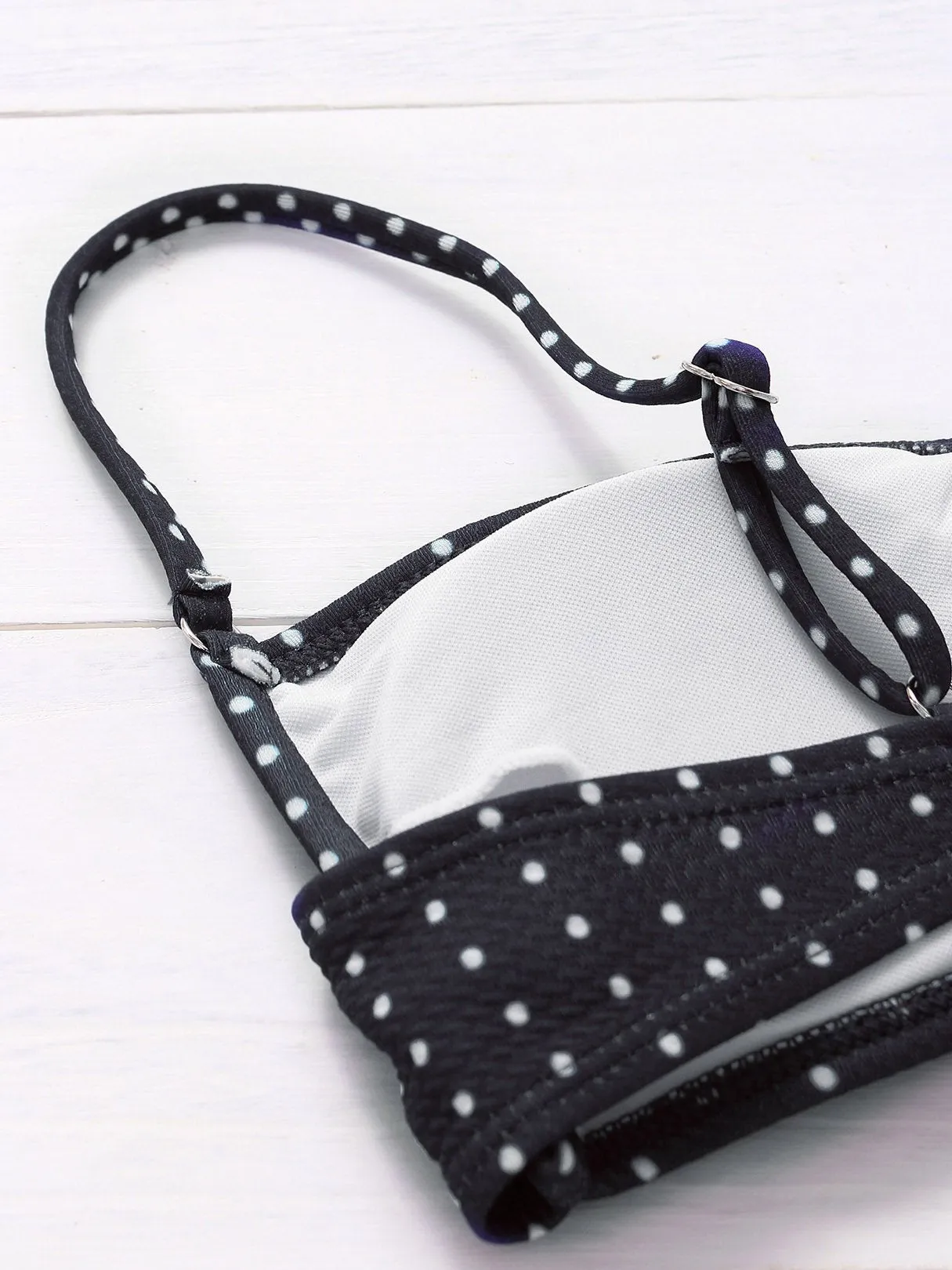 Wholesale Black Square Neck Sleeveless Polka Dot Spaghetti Strap Bikinis