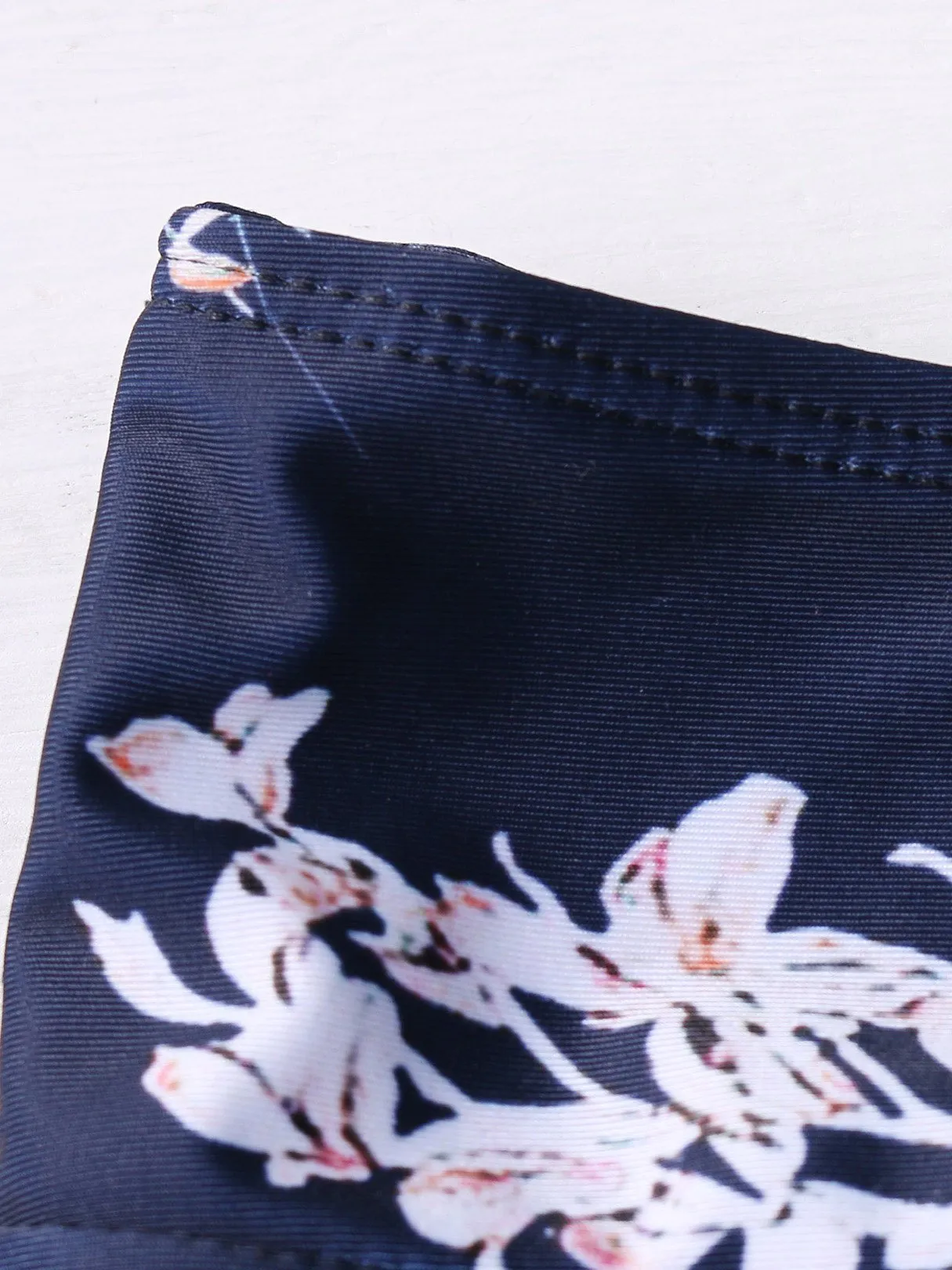 Wholesale Black Strapless Sleeveless Floral Print Crossed Front Lace-Up Two Piece Bikinis