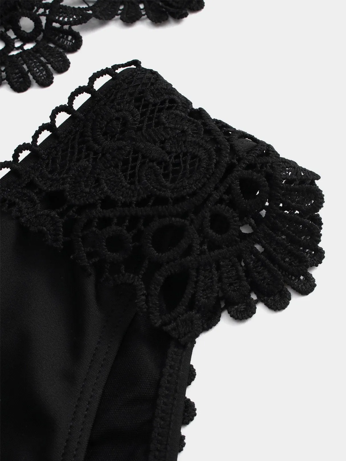 Wholesale Black Tube Top Lace Self-Tie Two Piece Bikini