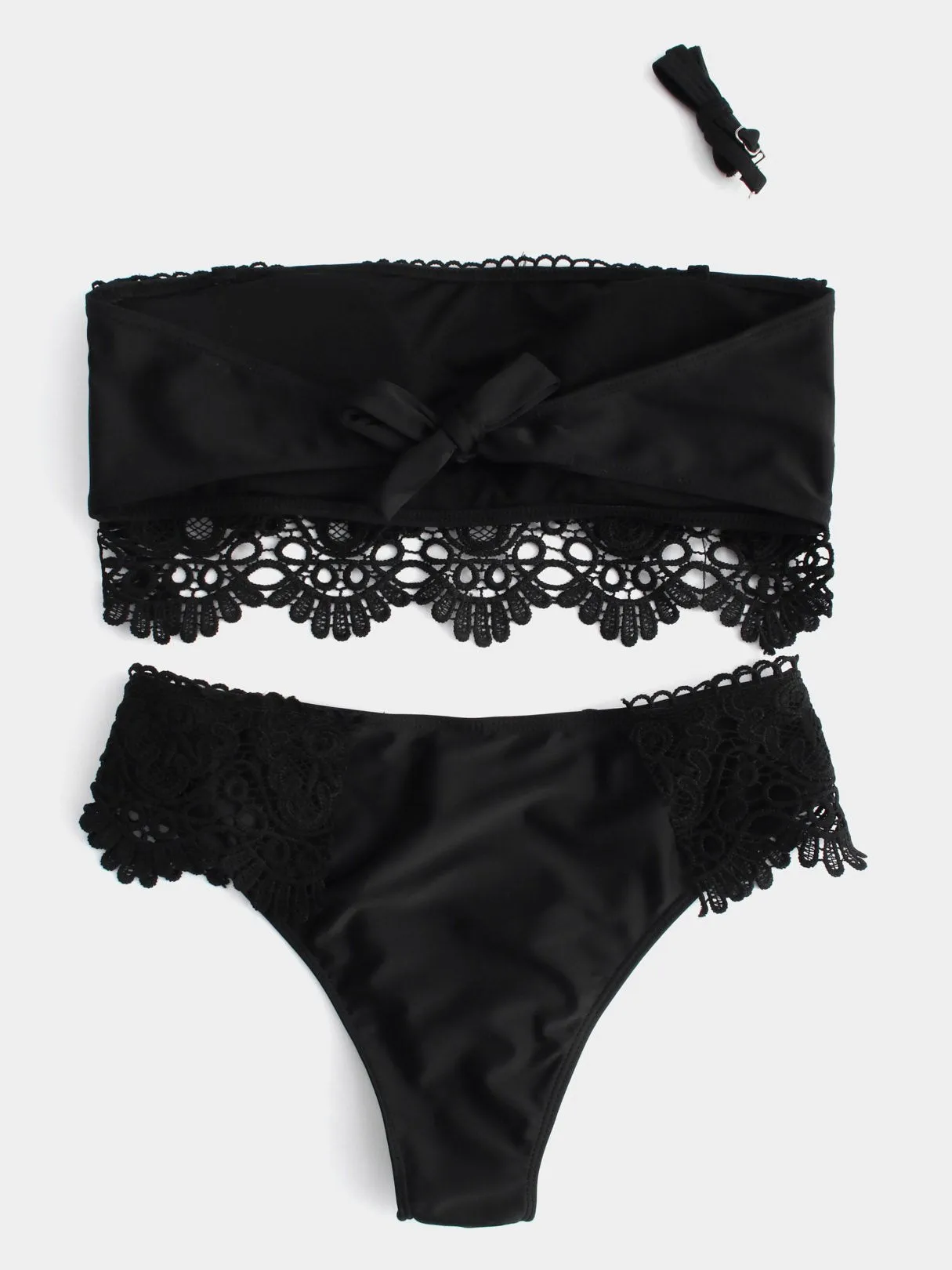 Wholesale Black Tube Top Lace Self-Tie Two Piece Bikini