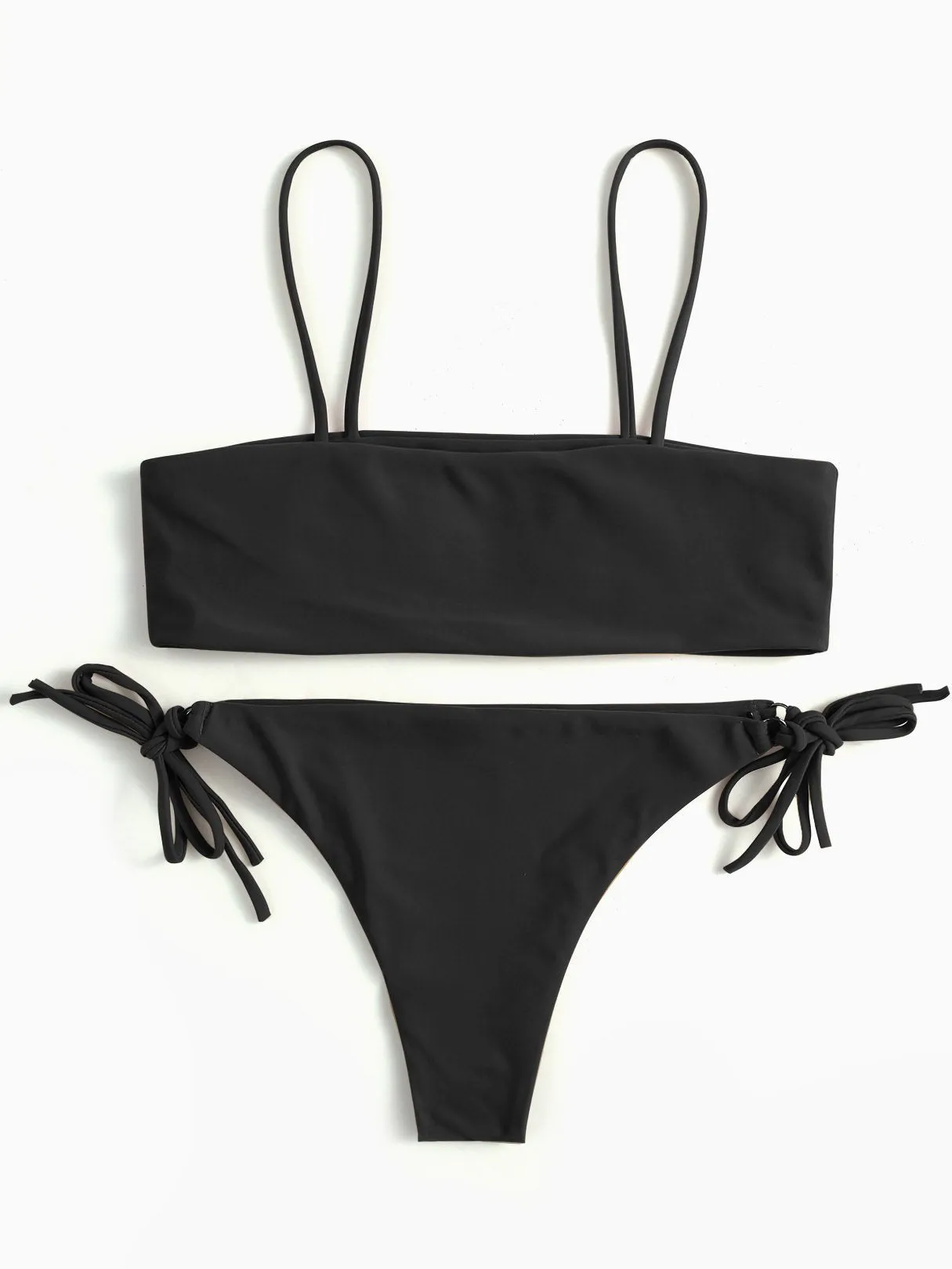 Wholesale Black Tube Top Sleeveless Plain Spaghetti Strap Tie-Up Bikinis