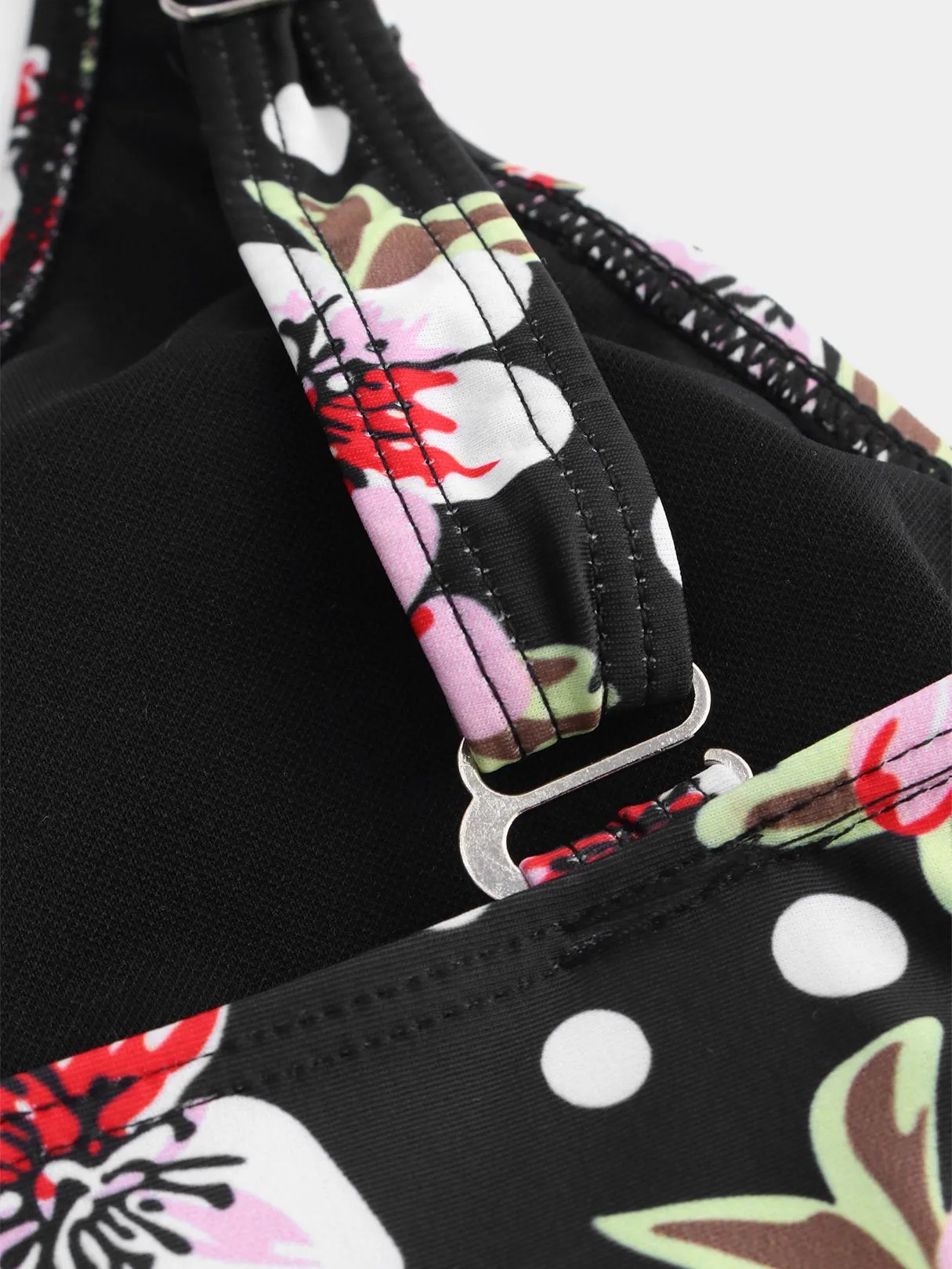 Wholesale Black V-Neck Polka Dot Floral Print Tie-Up Tankinis