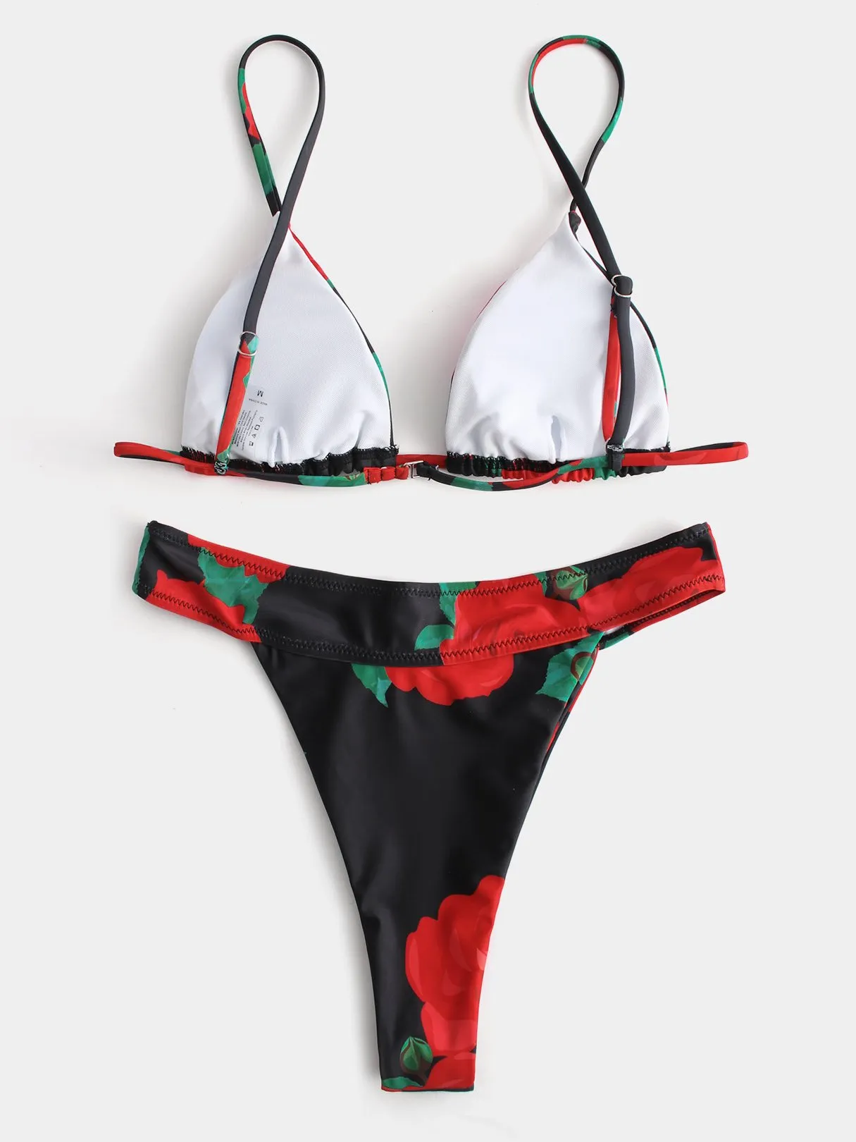 Wholesale Black V-Neck Sleeveless Floral Print Backless High-Waisted Bikinis