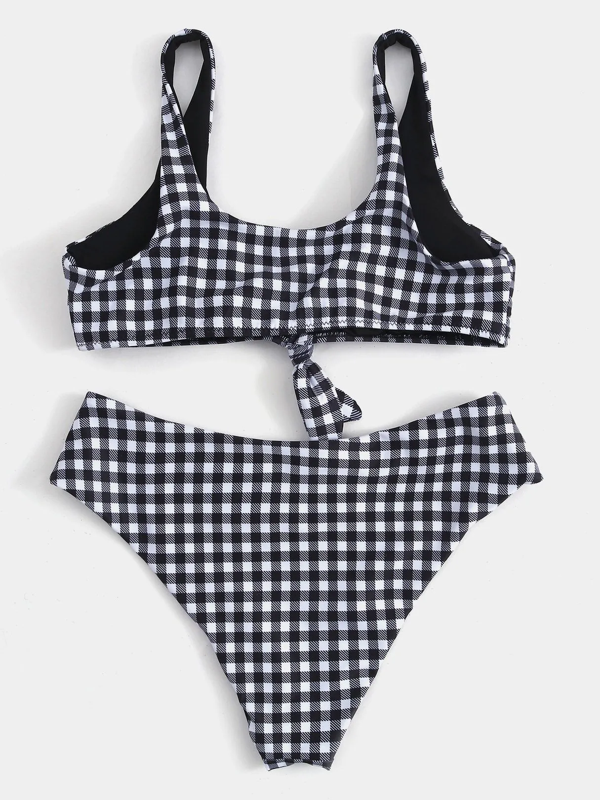 Wholesale Black V-Neck Sleeveless Grid High Waist 2 Piece Bikinis