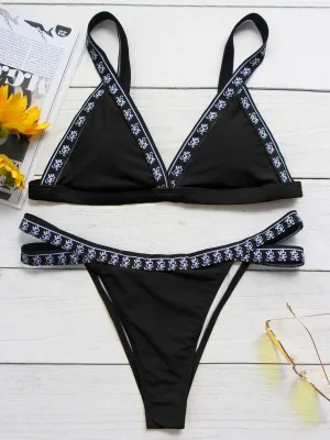 Wholesale Black V-Neck Sleeveless Plain Bodycon Bikini Swimwear
