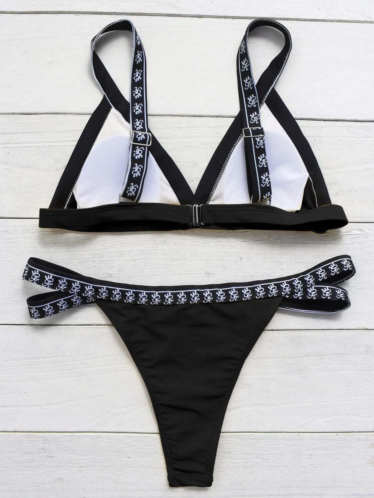 Wholesale Black V-Neck Sleeveless Plain Bodycon Bikini Swimwear