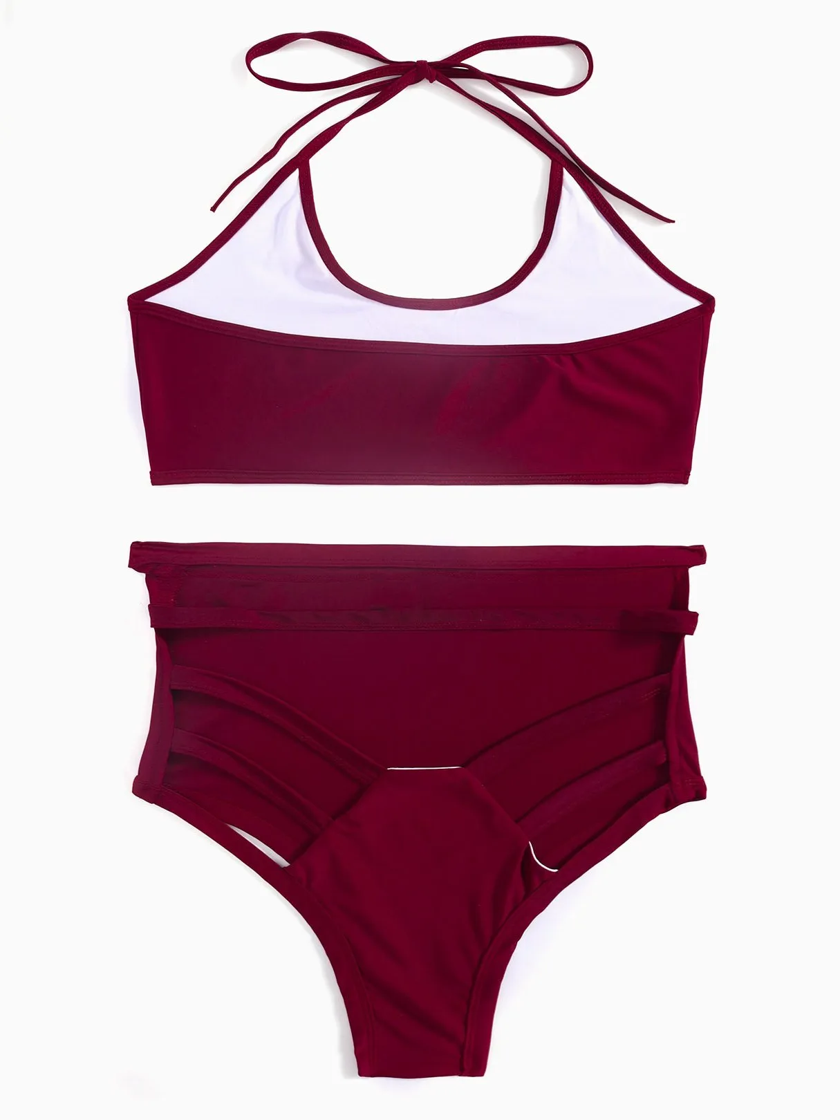 Wholesale Burgundy Scoop Neck Sleeveless Backless Hollow Cut Out Bodycon Two Piece Bikinis