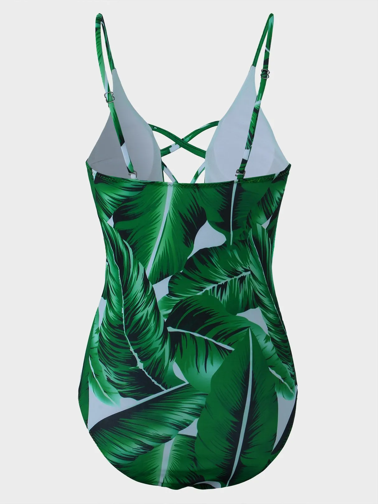 Wholesale Deep V Neck Floral Print Lace-Up Criss-Cross Sleeveless Green Bikinis