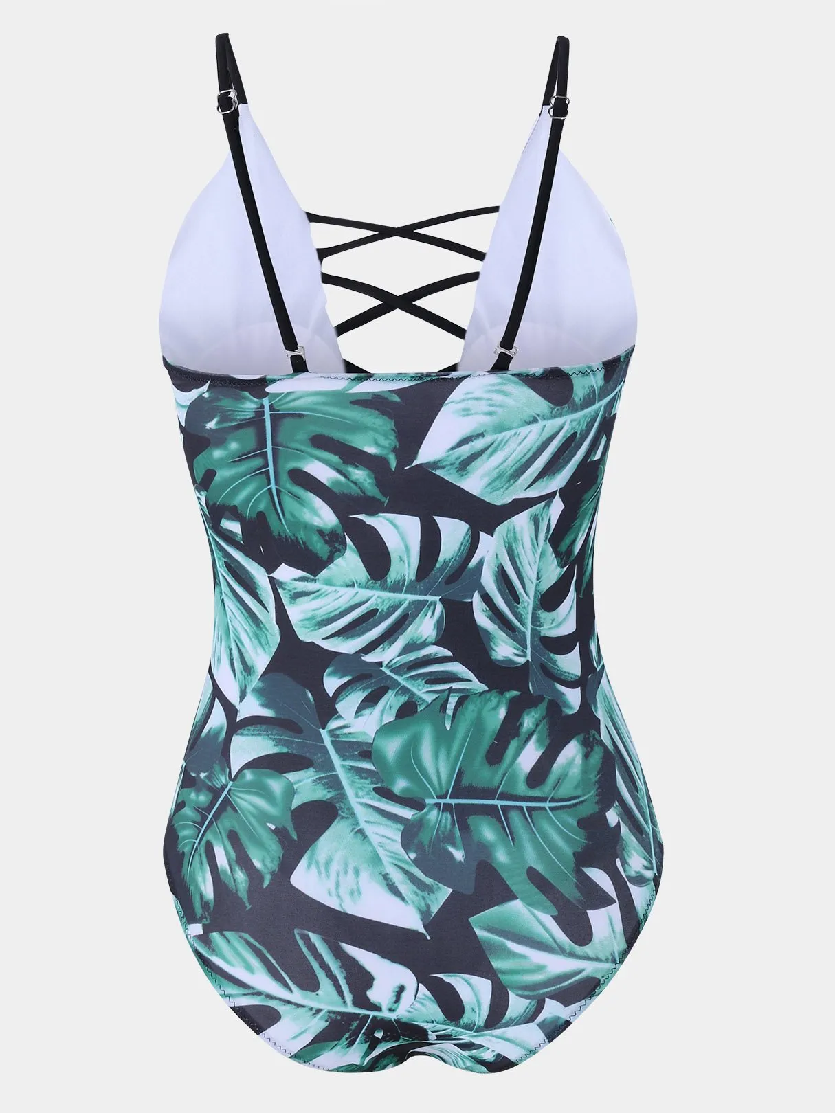 Wholesale Deep V Neck Floral Print Lace-Up Criss-Cross Sleeveless Green Bikinis