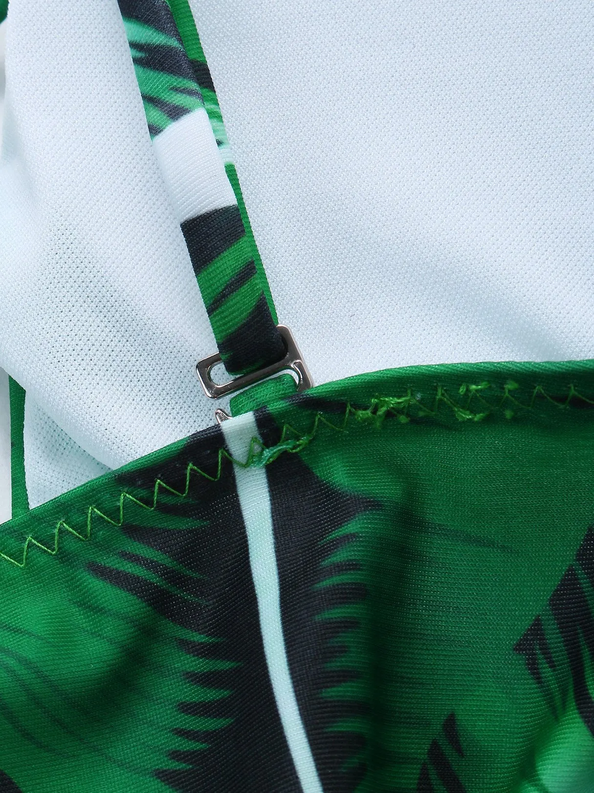 Wholesale Deep V Neck Floral Print Lace-Up Criss-Cross Sleeveless Green Bikinis