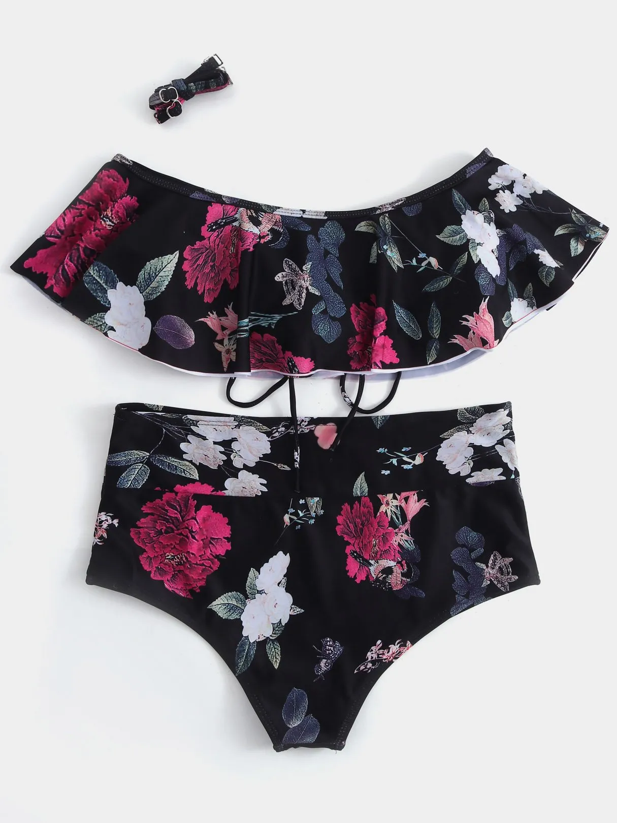 Wholesale Floral Print Spaghetti Strap Self-Tie Criss-Cross High-Waisted Bikini