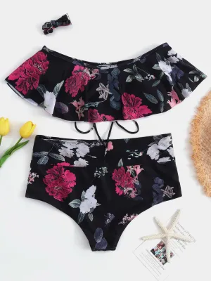 Wholesale Floral Print Spaghetti Strap Self-Tie Criss-Cross High-Waisted Bikini